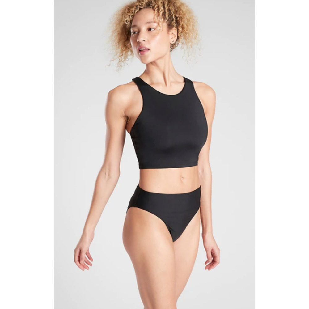 Athleta XS ABC black Conscious Crop Bikini Top swim wet bathing suit tankini UPF